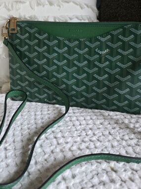 Goyard Green Chevron Crossbody Pouch with Gold Hardware
